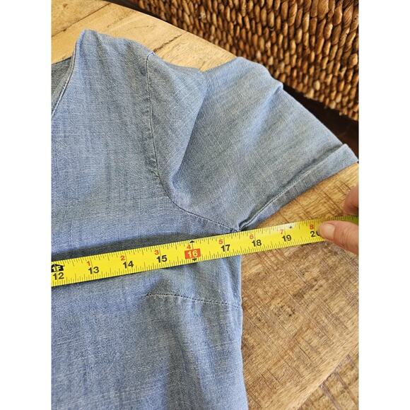 J. Crew Chambray 3/4 Length Ruffle Flare Dress Women's Size 0 Shift Coastal - Picture 7 of 11